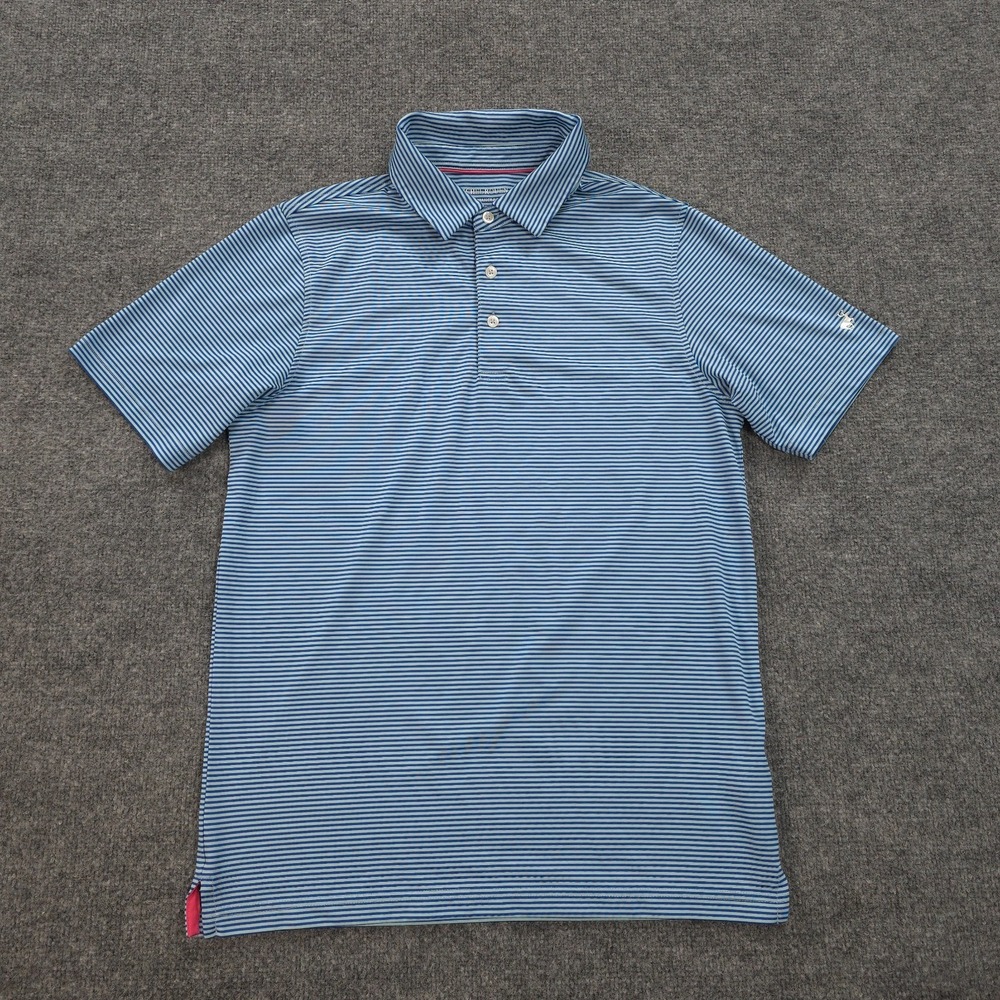 Michel Rouen Polo Shirt Mens Small Blue Striped Performance Golf Golfing‎ Prep